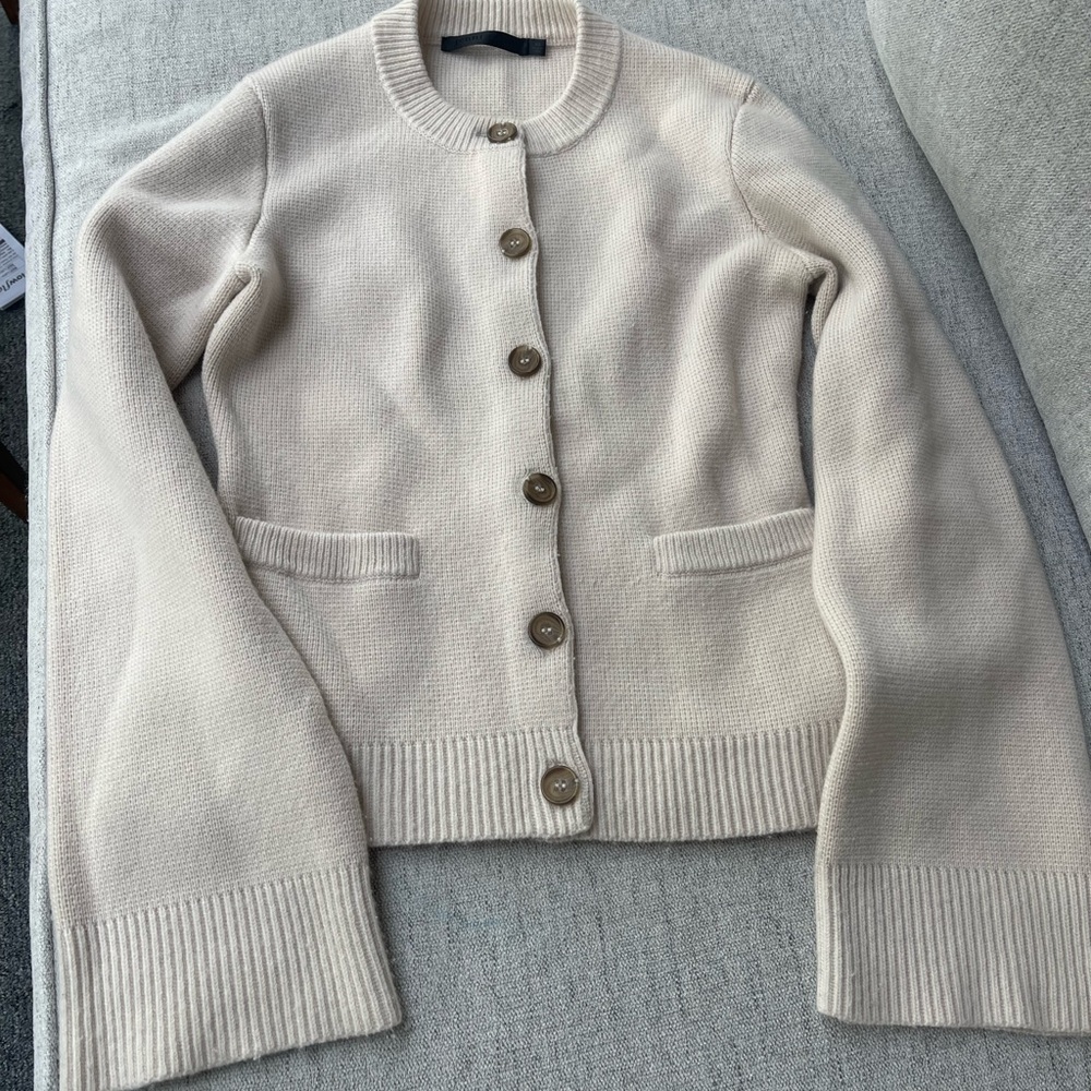 Jenni Kayne Cream Button-Up Cashmere Cardigan